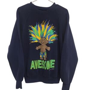 Vintage 90s AWESOME T.R.O.L.L. Dude Sweatshirt with Neon Hair Graphic Navy